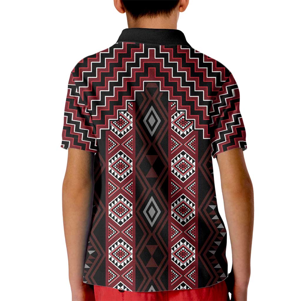 New Zealand Aotearoa Kid Polo Shirt Red Poutama With Taniko Pattern LT05