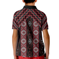 New Zealand Aotearoa Kid Polo Shirt Red Poutama With Taniko Pattern LT05