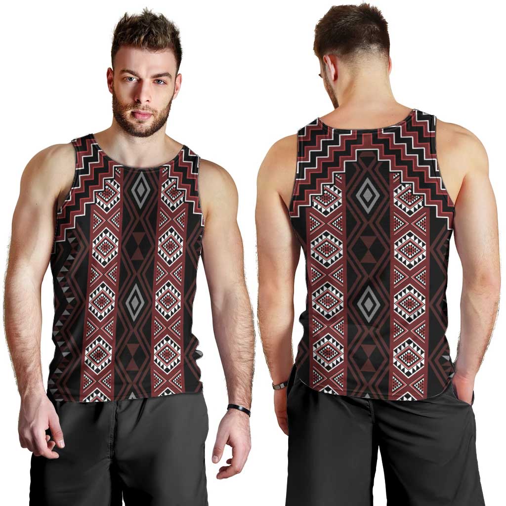 New Zealand Aotearoa Men Tank Top Red Poutama With Taniko Pattern LT05