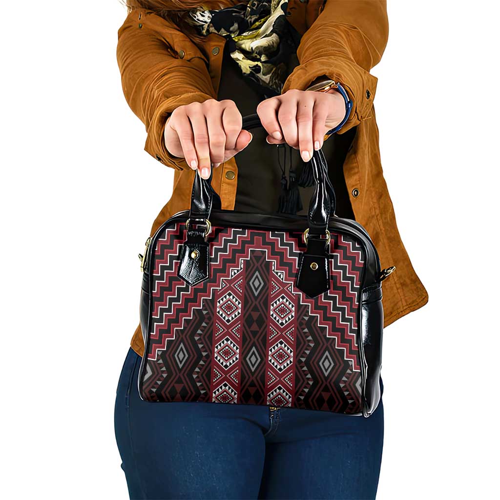 New Zealand Aotearoa Shoulder Handbag Red Poutama With Taniko Pattern LT05