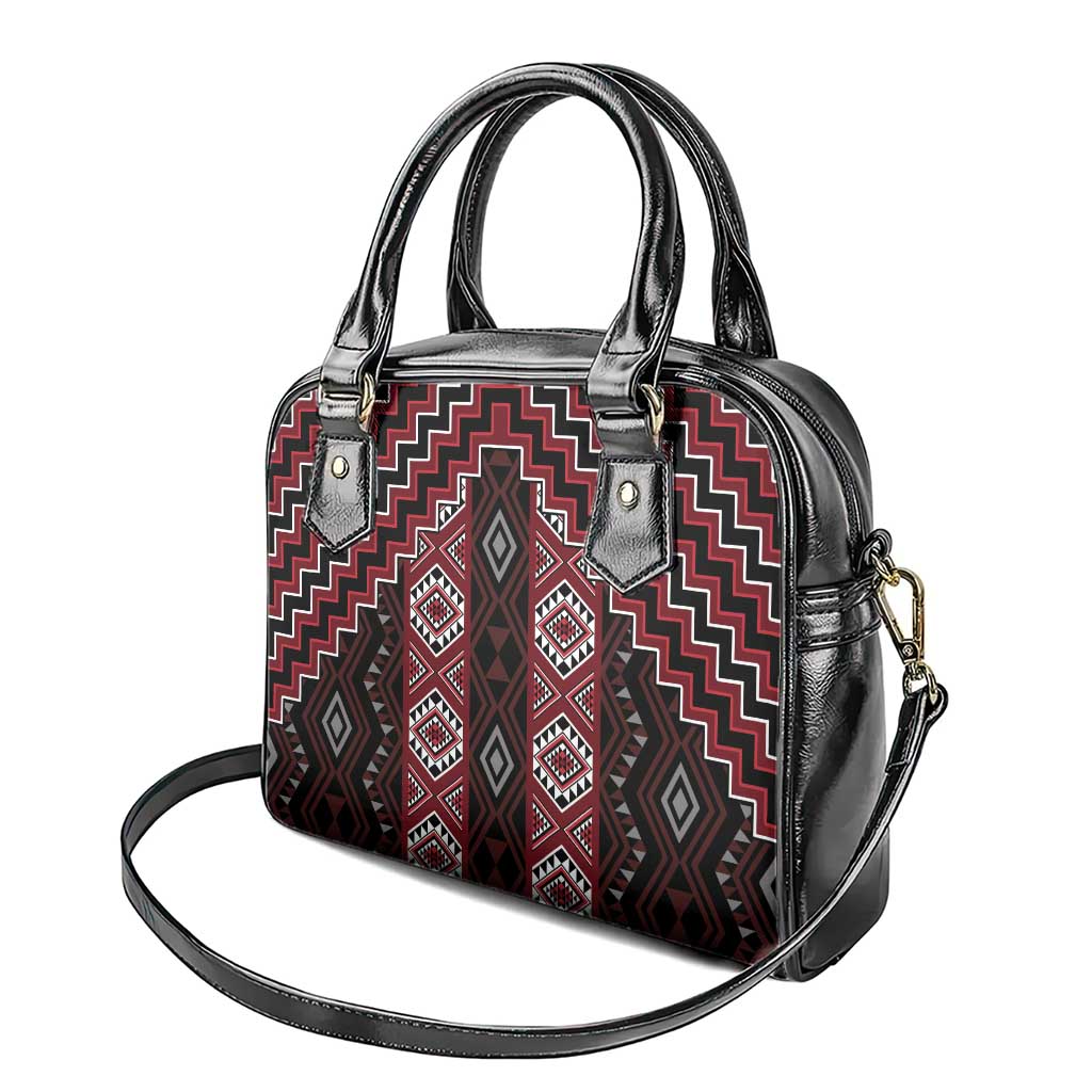 New Zealand Aotearoa Shoulder Handbag Red Poutama With Taniko Pattern LT05