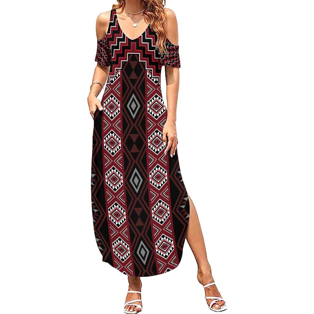 New Zealand Aotearoa Summer Maxi Dress Red Poutama With Taniko Pattern LT05 Women Red - Polynesian Pride