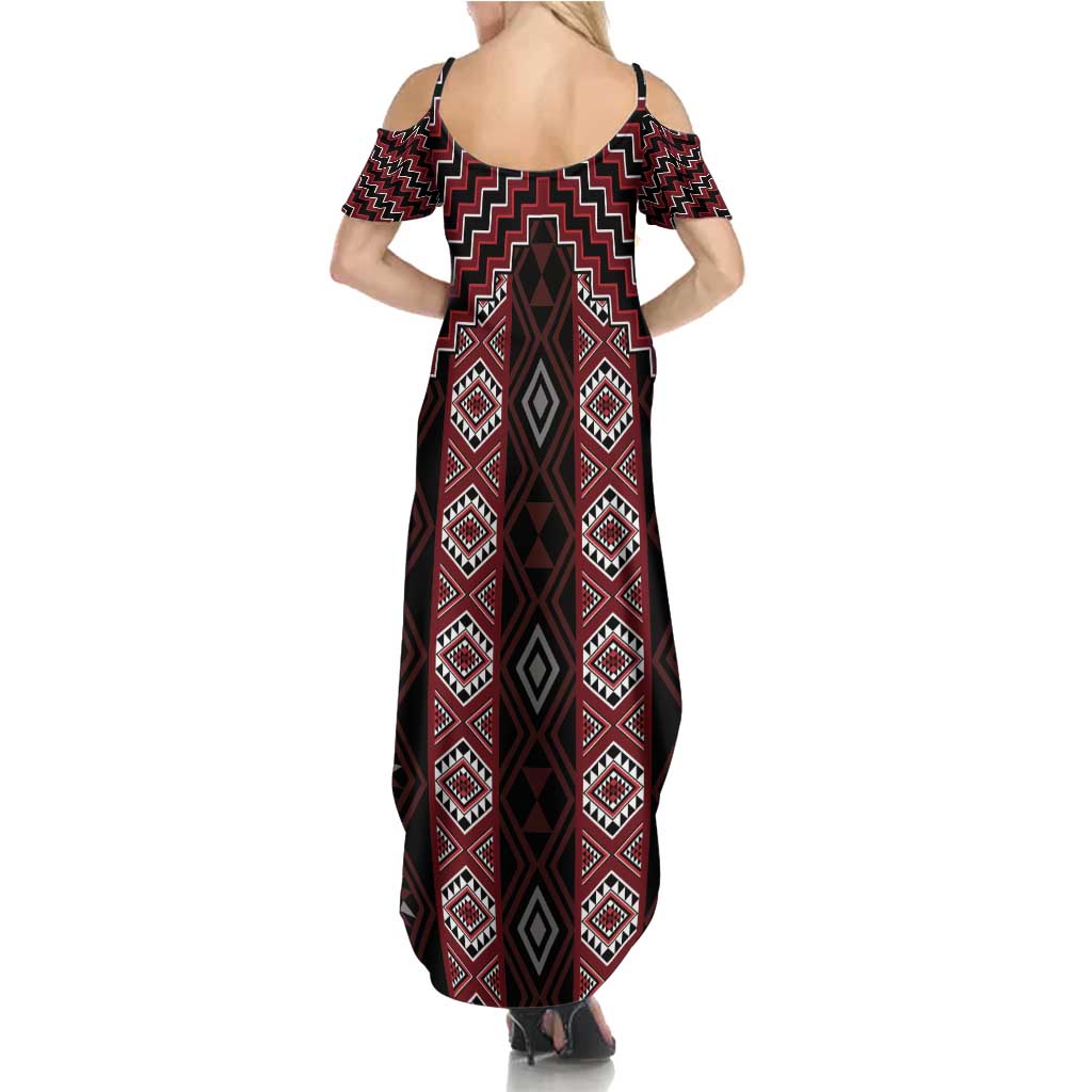 New Zealand Aotearoa Summer Maxi Dress Red Poutama With Taniko Pattern LT05 - Polynesian Pride