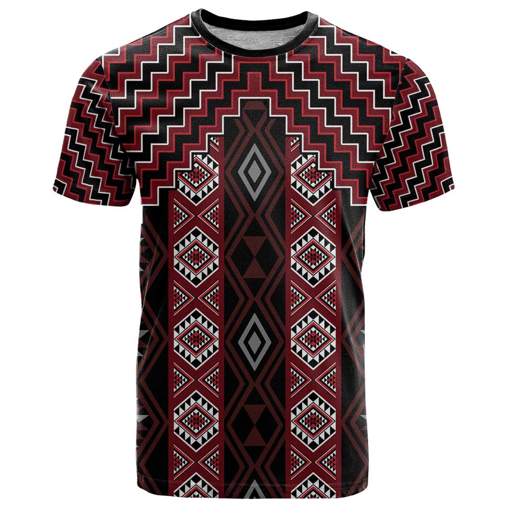 New Zealand Aotearoa T Shirt Red Poutama With Taniko Pattern LT05