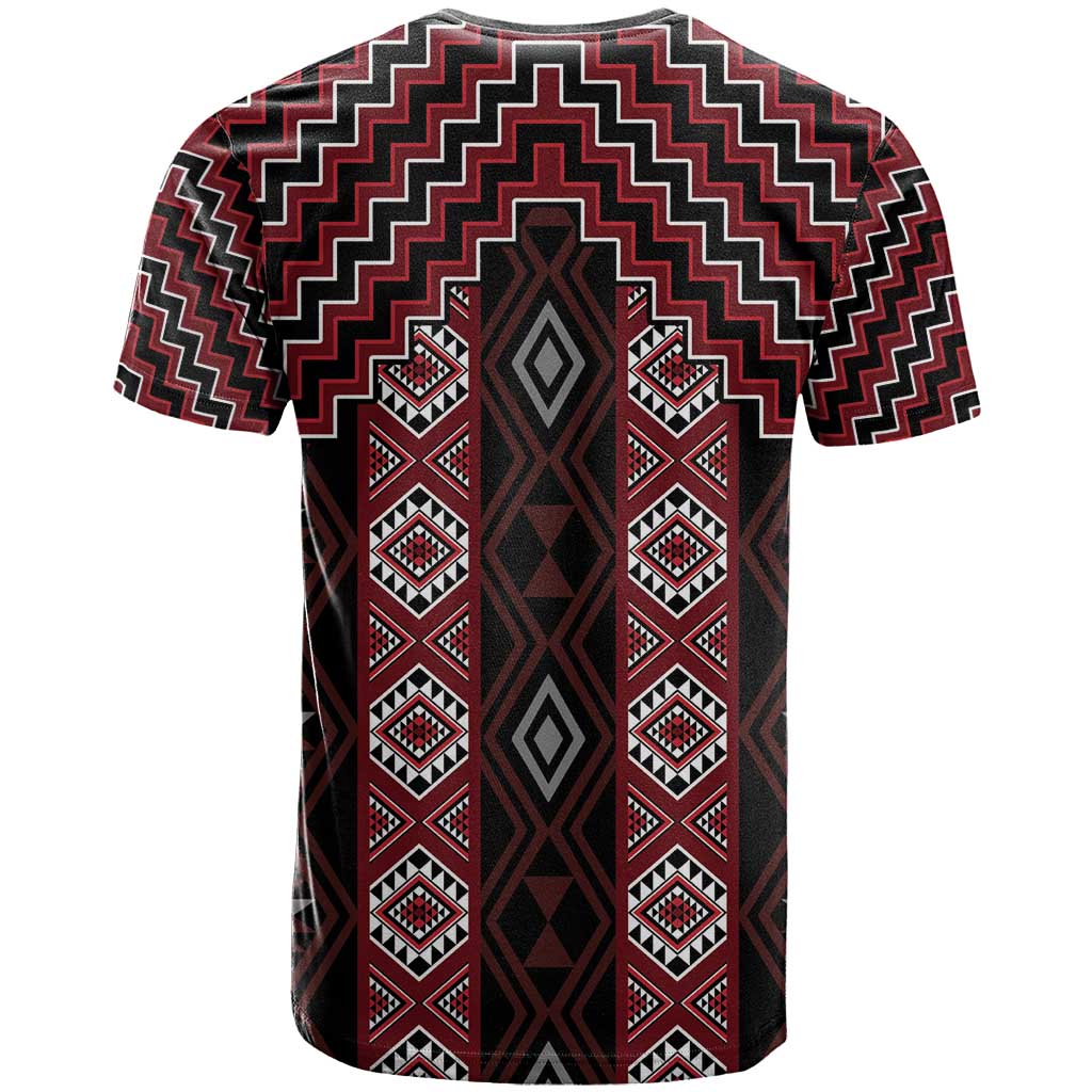 New Zealand Aotearoa T Shirt Red Poutama With Taniko Pattern LT05