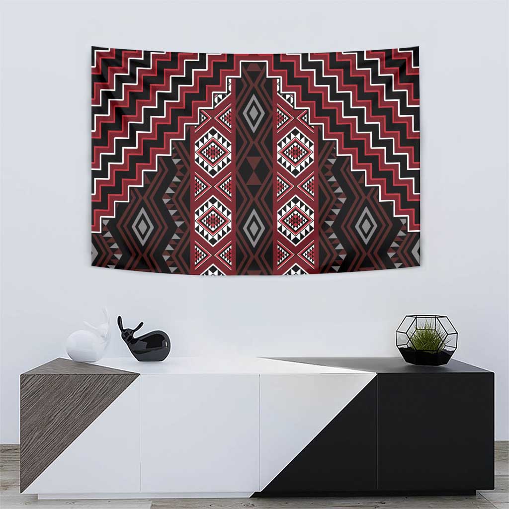 New Zealand Aotearoa Tapestry Red Poutama With Taniko Pattern LT05