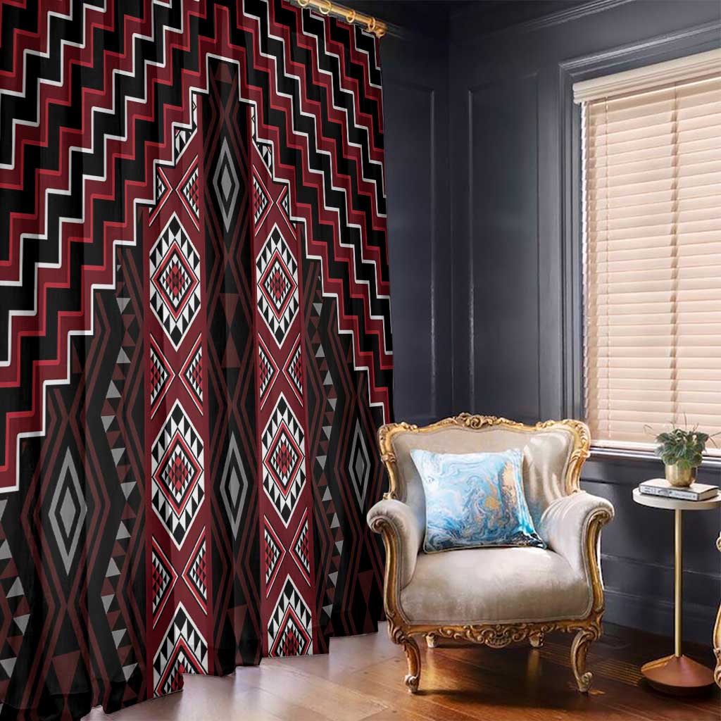 New Zealand Aotearoa Window Curtain Red Poutama With Taniko Pattern LT05
