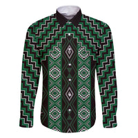 New Zealand Aotearoa Family Matching Long Sleeve Bodycon Dress and Hawaiian Shirt Green Poutama With Taniko Pattern LT05 Dad's Shirt - Long Sleeve Green - Polynesian Pride