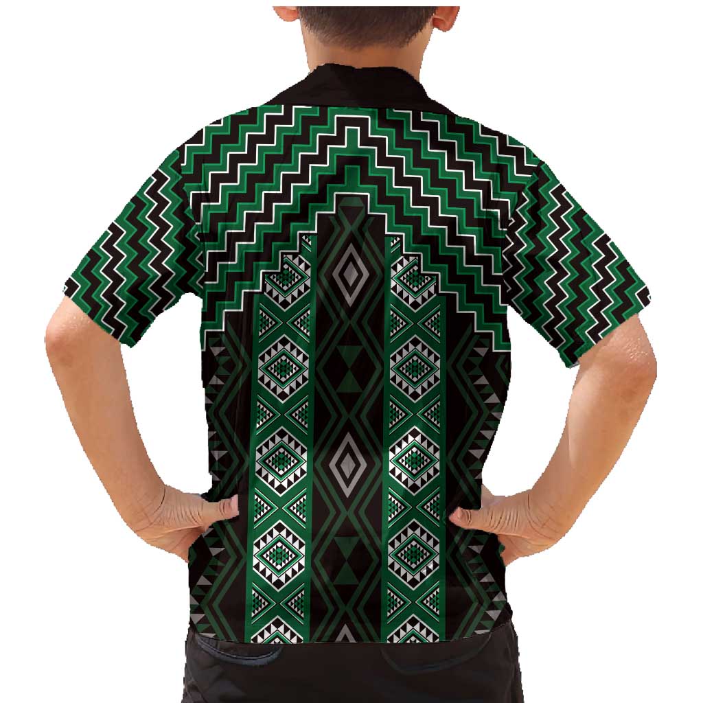 New Zealand Aotearoa Family Matching Mermaid Dress and Hawaiian Shirt Green Poutama With Taniko Pattern LT05 - Polynesian Pride