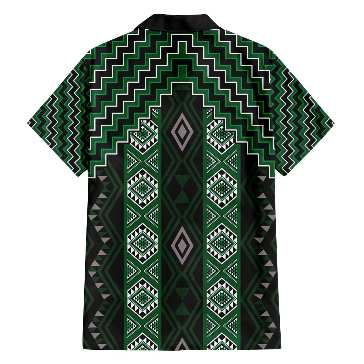 New Zealand Aotearoa Family Matching Off The Shoulder Long Sleeve Dress and Hawaiian Shirt Green Poutama With Taniko Pattern LT05 - Polynesian Pride