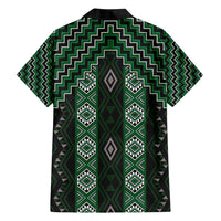 New Zealand Aotearoa Family Matching Off Shoulder Short Dress and Hawaiian Shirt Green Poutama With Taniko Pattern LT05 - Polynesian Pride