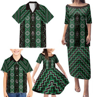 New Zealand Aotearoa Family Matching Puletasi and Hawaiian Shirt Green Poutama With Taniko Pattern LT05 - Polynesian Pride
