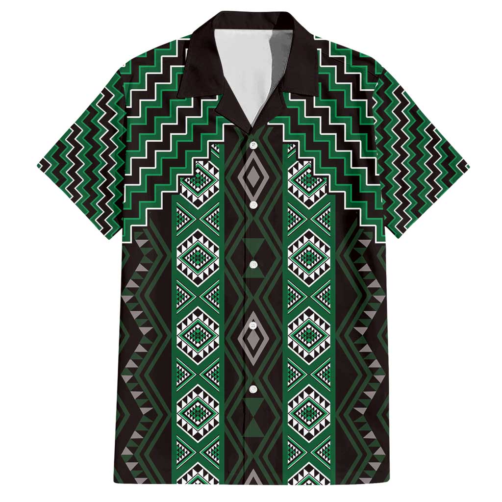 New Zealand Aotearoa Family Matching Short Sleeve Bodycon Dress and Hawaiian Shirt Green Poutama With Taniko Pattern LT05 Dad's Shirt - Short Sleeve Green - Polynesian Pride