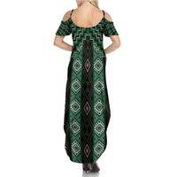 New Zealand Aotearoa Family Matching Summer Maxi Dress and Hawaiian Shirt Green Poutama With Taniko Pattern LT05 - Polynesian Pride