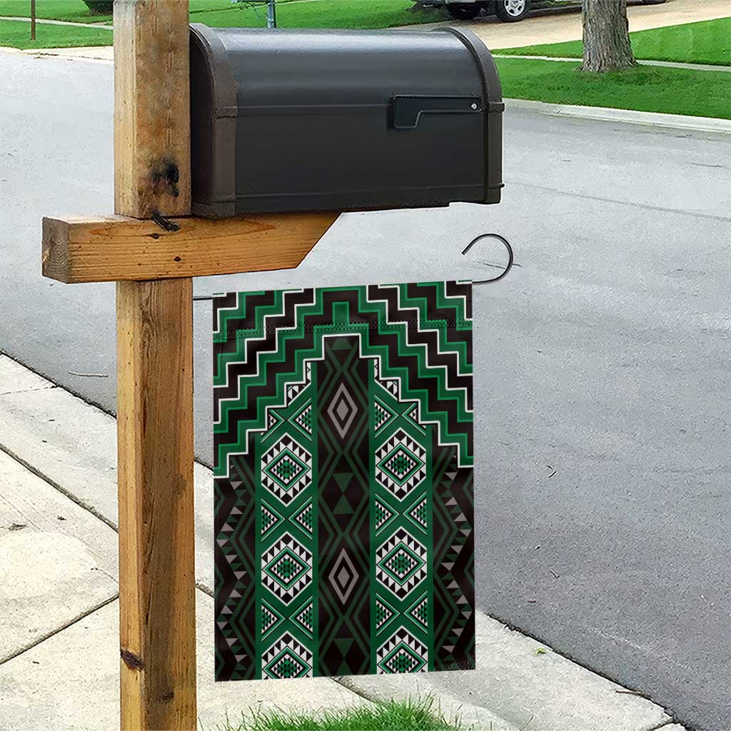 New Zealand Aotearoa Garden Flag Green Poutama With Taniko Pattern LT05