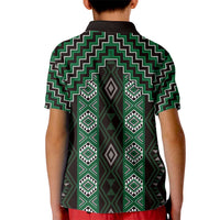 New Zealand Aotearoa Kid Polo Shirt Green Poutama With Taniko Pattern LT05