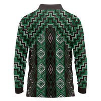 New Zealand Aotearoa Long Sleeve Polo Shirt Green Poutama With Taniko Pattern LT05