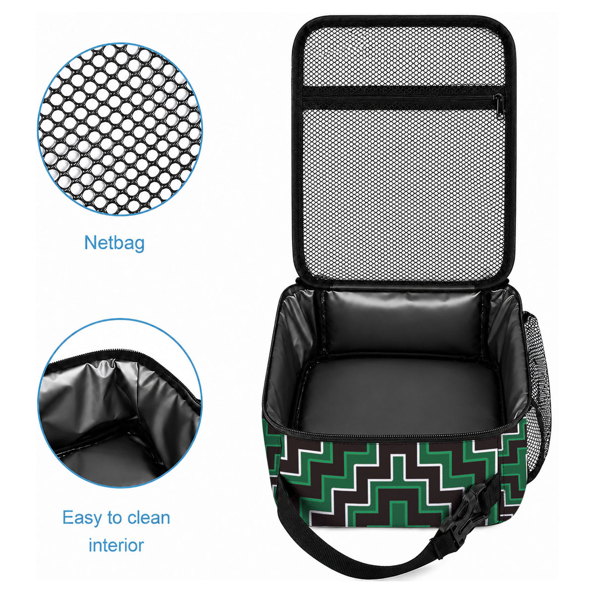 New Zealand Aotearoa Lunch Bag Green Poutama With Taniko Pattern LT05 - Polynesian Pride