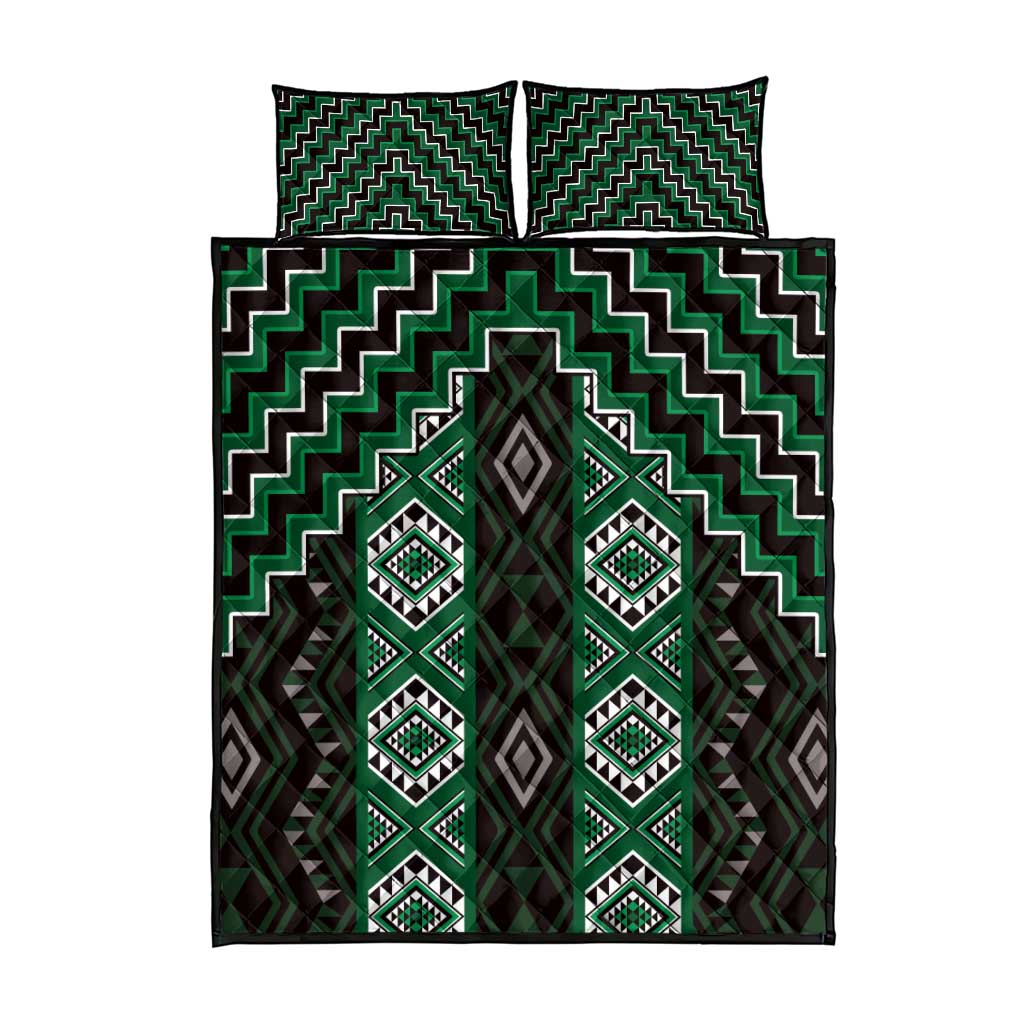 New Zealand Aotearoa Quilt Bed Set Green Poutama With Taniko Pattern LT05 - Polynesian Pride