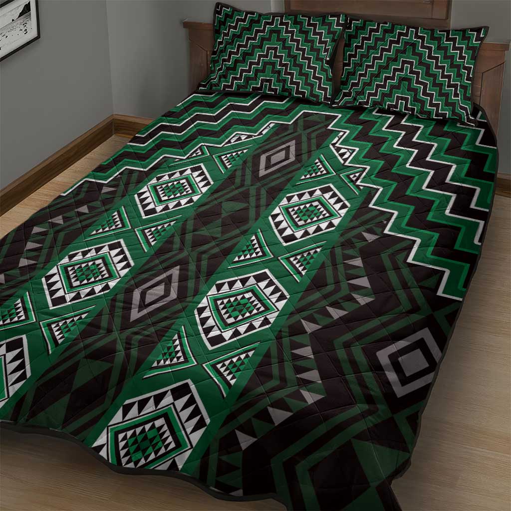 New Zealand Aotearoa Quilt Bed Set Green Poutama With Taniko Pattern LT05 - Polynesian Pride