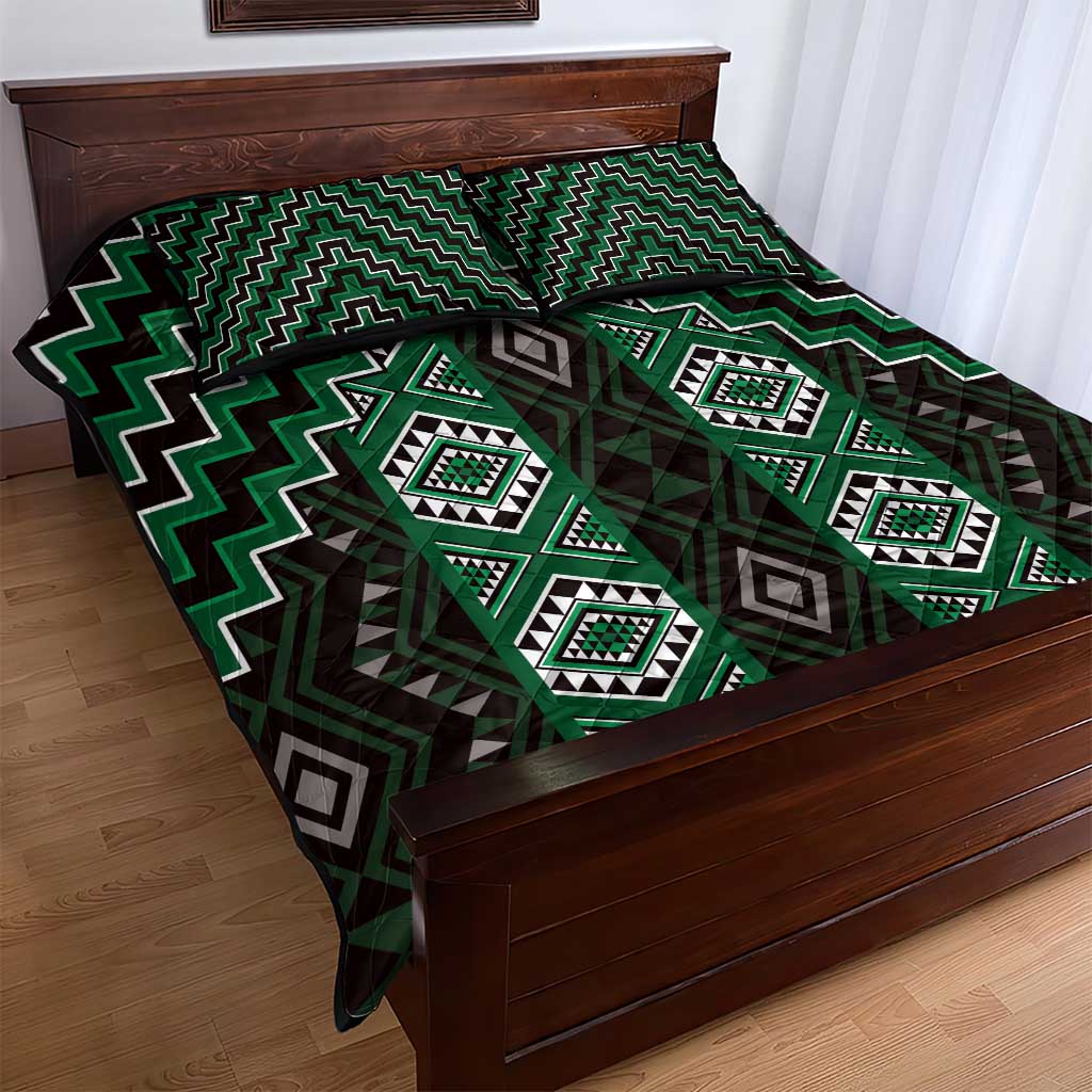 New Zealand Aotearoa Quilt Bed Set Green Poutama With Taniko Pattern LT05 - Polynesian Pride