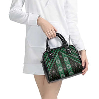 New Zealand Aotearoa Shoulder Handbag Green Poutama With Taniko Pattern LT05
