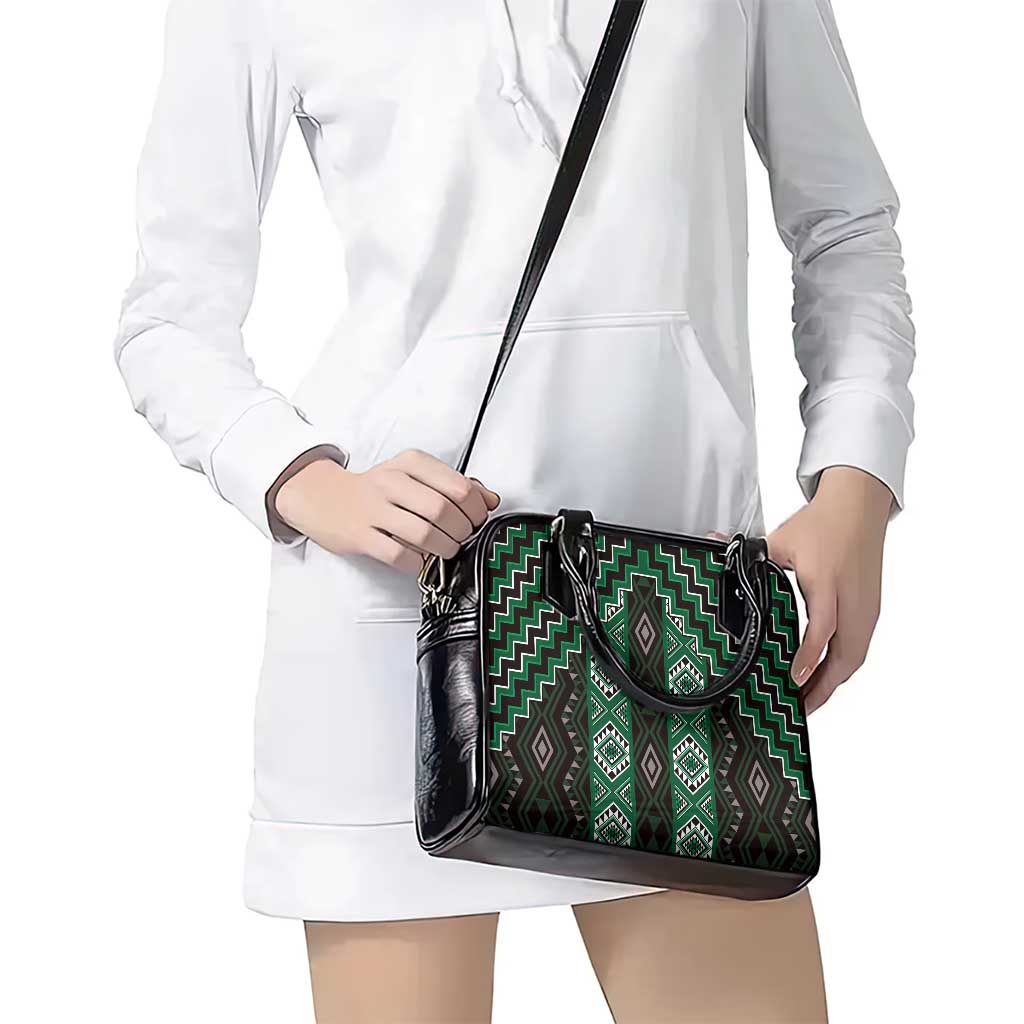 New Zealand Aotearoa Shoulder Handbag Green Poutama With Taniko Pattern LT05