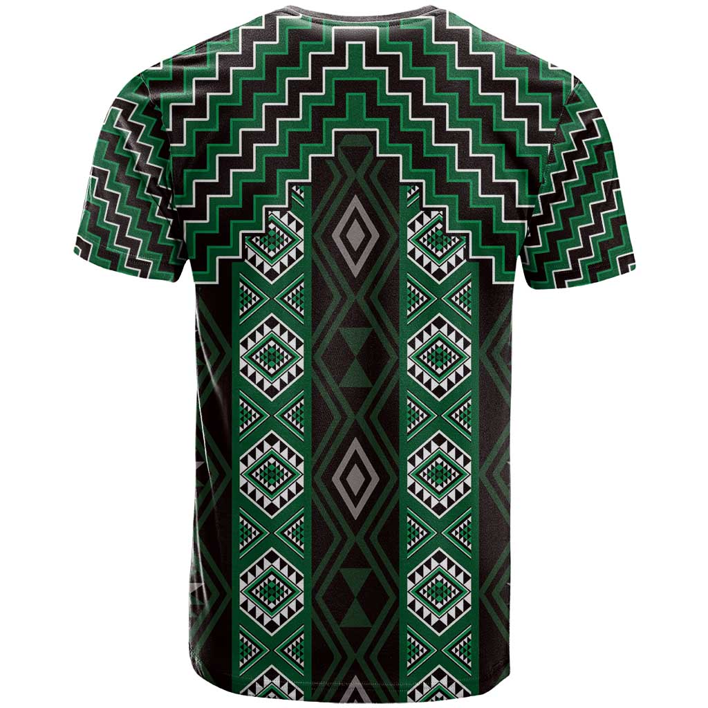 New Zealand Aotearoa T Shirt Green Poutama With Taniko Pattern LT05