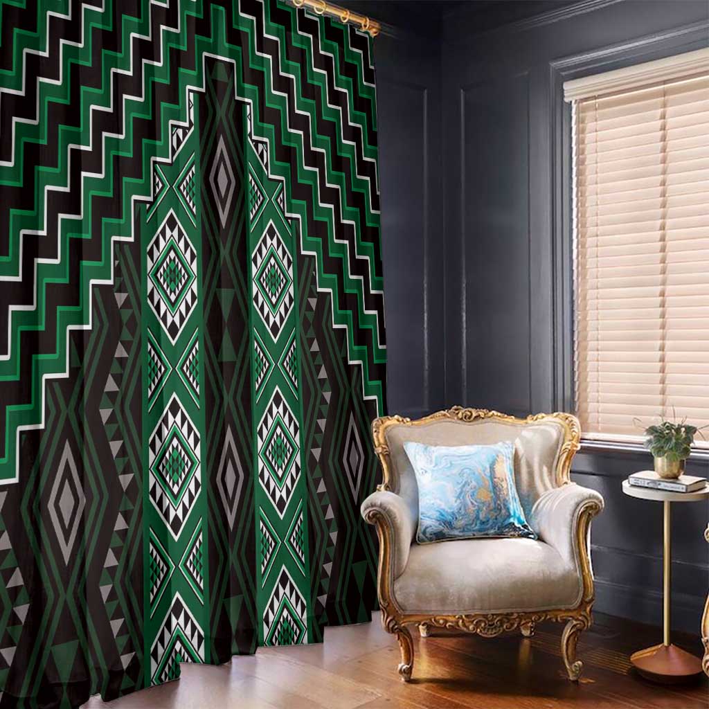 New Zealand Aotearoa Window Curtain Green Poutama With Taniko Pattern LT05