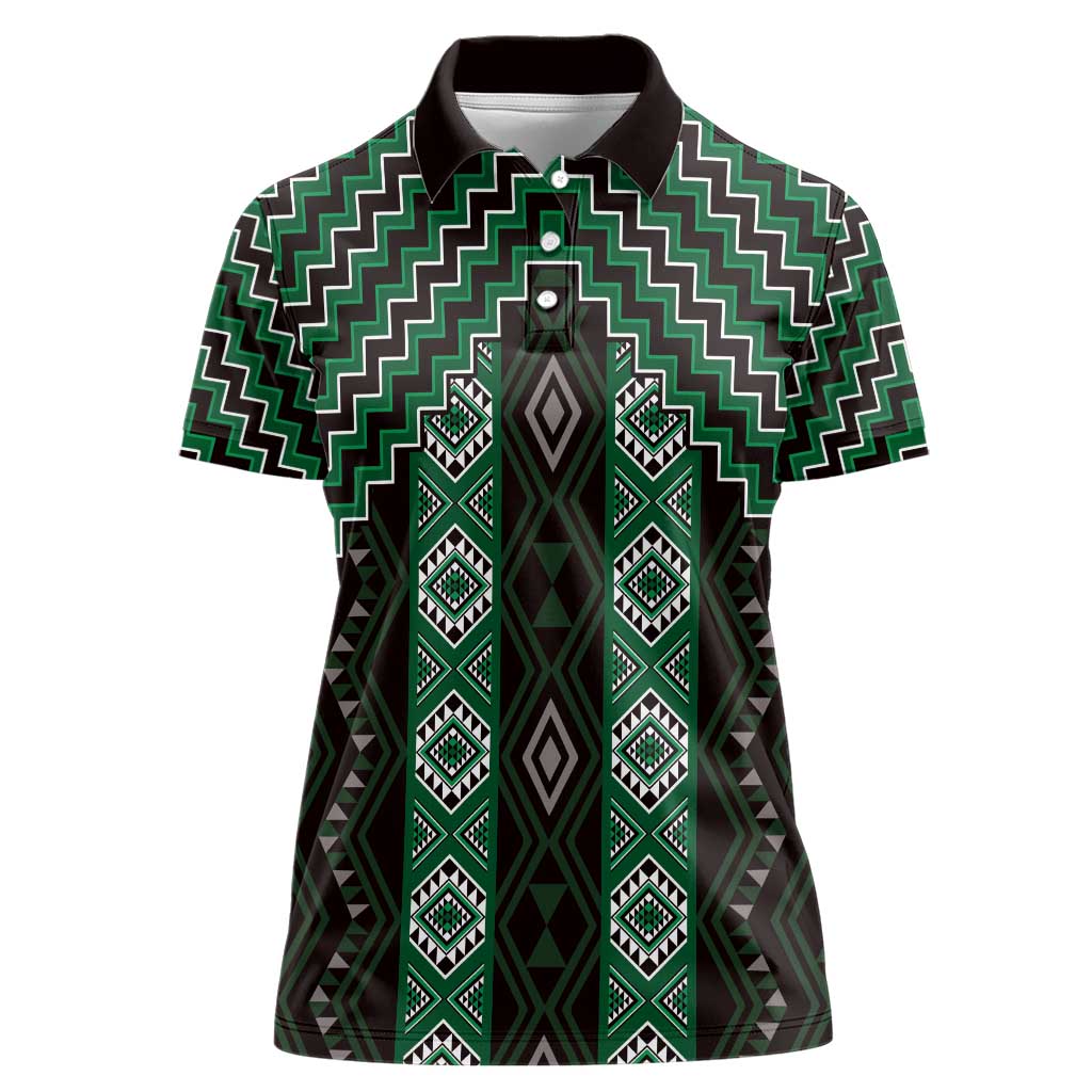 New Zealand Aotearoa Women Polo Shirt Green Poutama With Taniko Pattern LT05 Female Green - Polynesian Pride