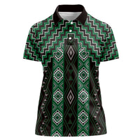 New Zealand Aotearoa Women Polo Shirt Green Poutama With Taniko Pattern LT05 Female Green - Polynesian Pride