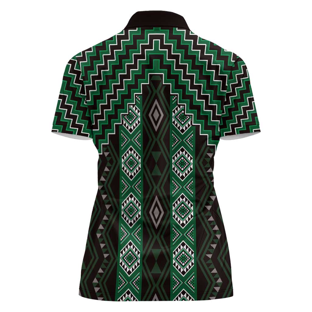 New Zealand Aotearoa Women Polo Shirt Green Poutama With Taniko Pattern LT05 - Polynesian Pride