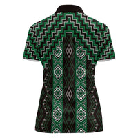 New Zealand Aotearoa Women Polo Shirt Green Poutama With Taniko Pattern LT05 - Polynesian Pride