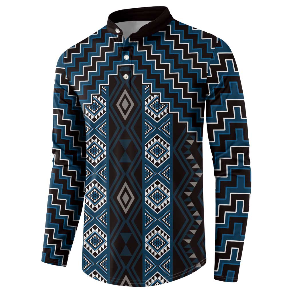 New Zealand Aotearoa Button Sweatshirt Blue Poutama With Taniko Pattern LT05