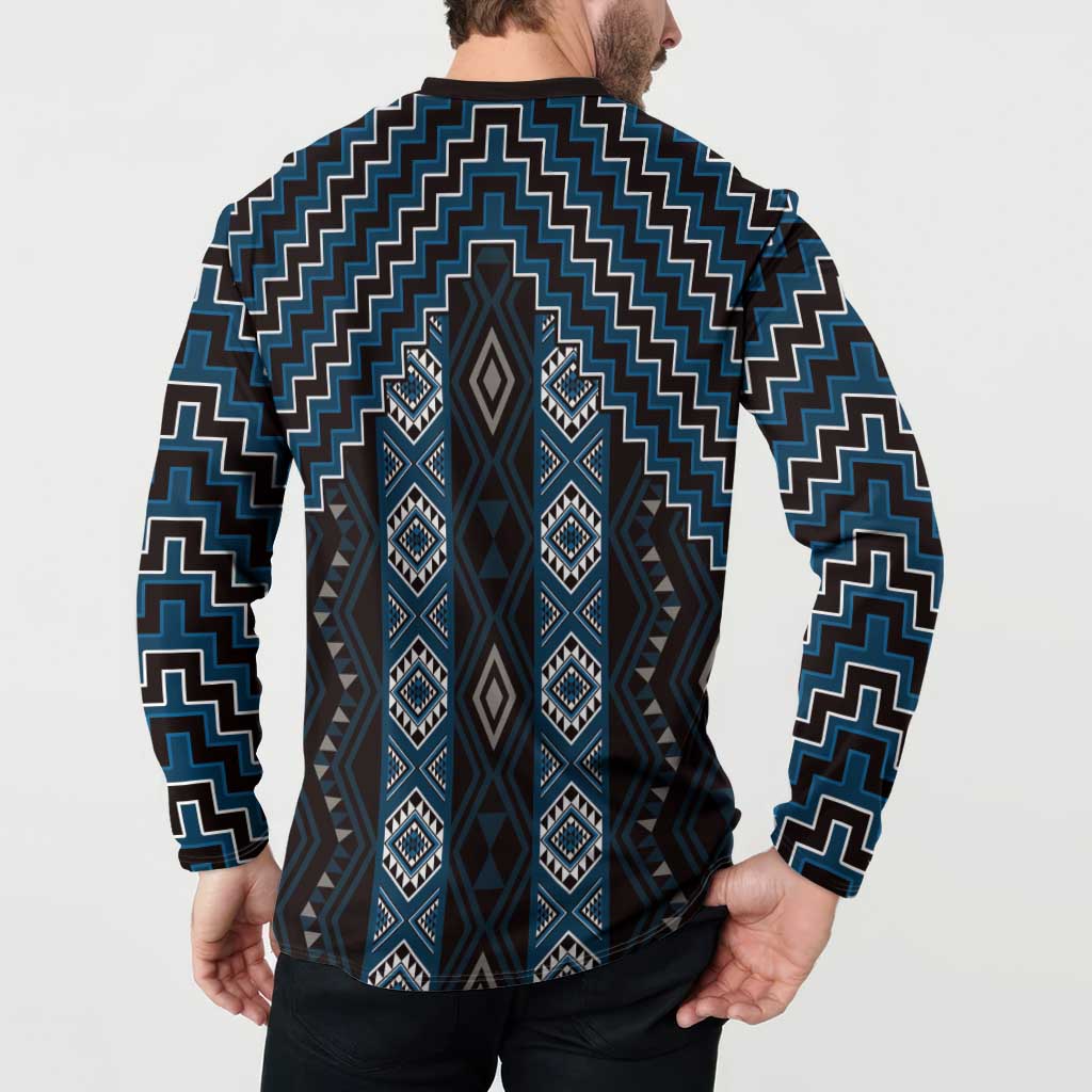 New Zealand Aotearoa Button Sweatshirt Blue Poutama With Taniko Pattern LT05