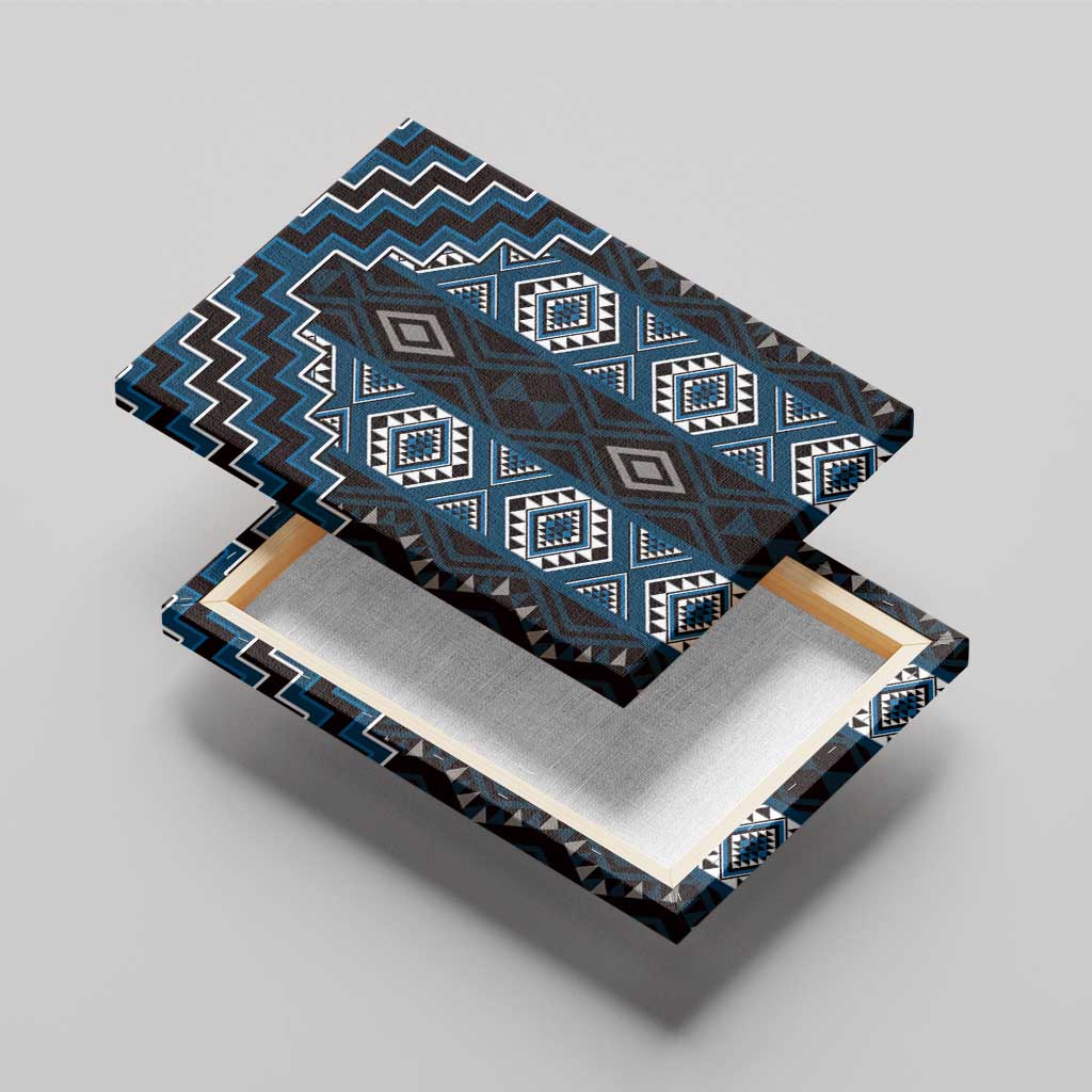 New Zealand Aotearoa Canvas Wall Art Blue Poutama With Taniko Pattern LT05
