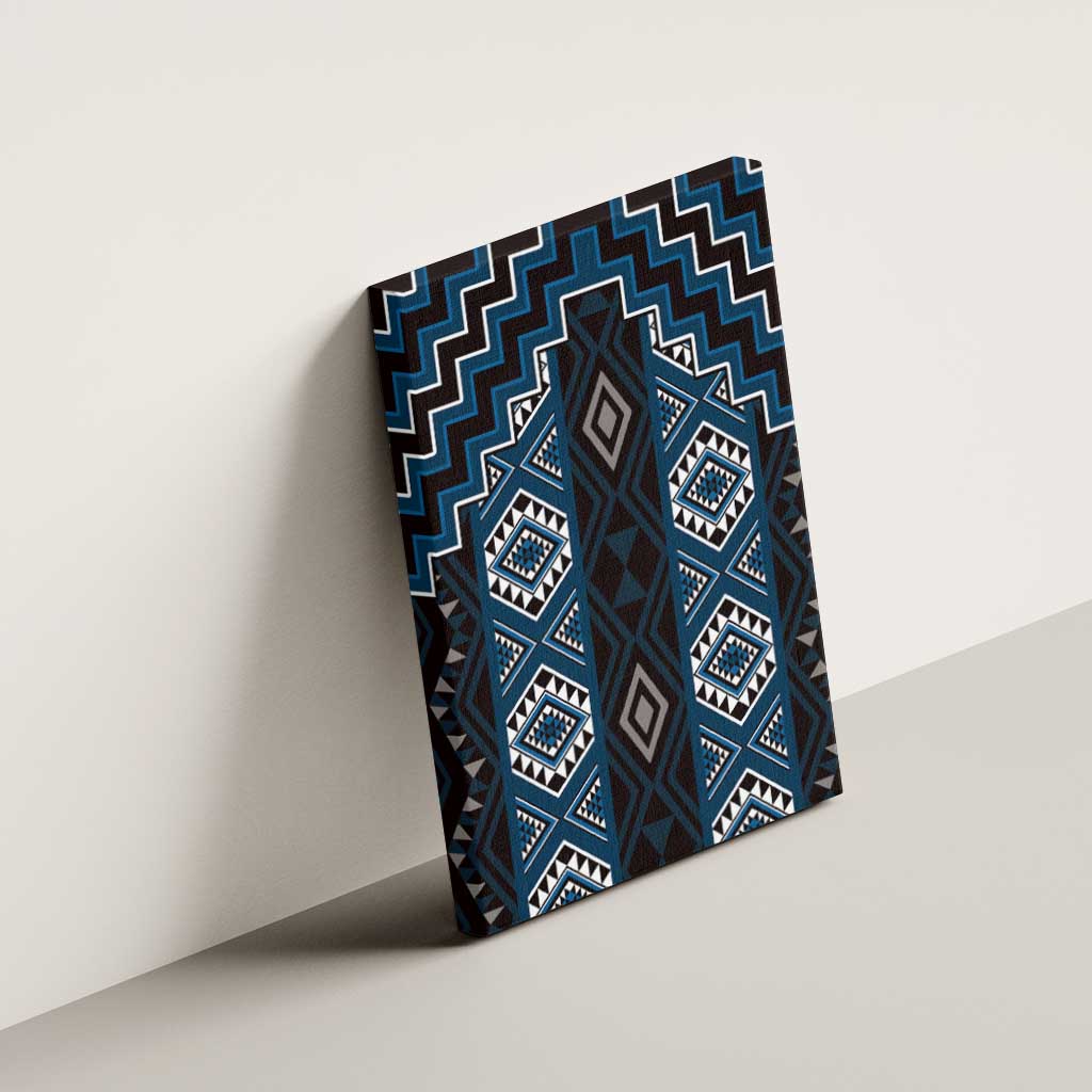 New Zealand Aotearoa Canvas Wall Art Blue Poutama With Taniko Pattern LT05