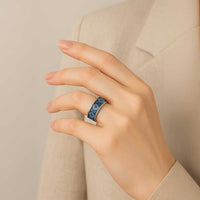 New Zealand Aotearoa Classic Ring Blue Poutama With Taniko Pattern - Polynesian Pride