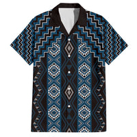 New Zealand Aotearoa Family Matching Off The Shoulder Long Sleeve Dress and Hawaiian Shirt Blue Poutama With Taniko Pattern LT05 Dad's Shirt - Short Sleeve Blue - Polynesian Pride