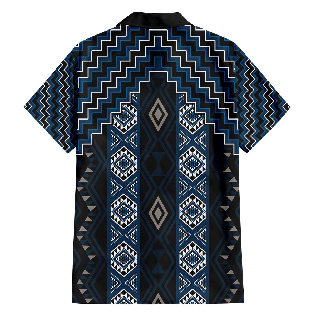 New Zealand Aotearoa Family Matching Off The Shoulder Long Sleeve Dress and Hawaiian Shirt Blue Poutama With Taniko Pattern LT05 - Polynesian Pride