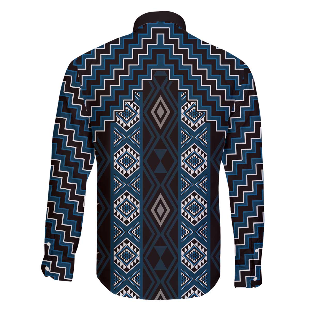 New Zealand Aotearoa Family Matching Off The Shoulder Long Sleeve Dress and Hawaiian Shirt Blue Poutama With Taniko Pattern LT05 - Polynesian Pride