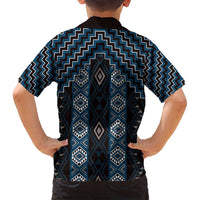 New Zealand Aotearoa Family Matching Off Shoulder Maxi Dress and Hawaiian Shirt Blue Poutama With Taniko Pattern LT05 - Polynesian Pride