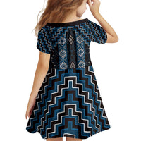 New Zealand Aotearoa Family Matching Off Shoulder Maxi Dress and Hawaiian Shirt Blue Poutama With Taniko Pattern LT05 - Polynesian Pride