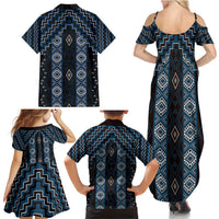 New Zealand Aotearoa Family Matching Summer Maxi Dress and Hawaiian Shirt Blue Poutama With Taniko Pattern LT05 - Polynesian Pride