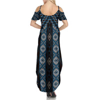 New Zealand Aotearoa Family Matching Summer Maxi Dress and Hawaiian Shirt Blue Poutama With Taniko Pattern LT05 - Polynesian Pride