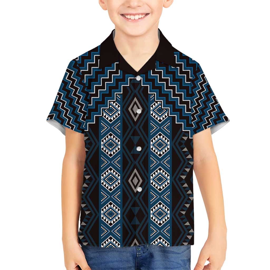 New Zealand Aotearoa Family Matching Summer Maxi Dress and Hawaiian Shirt Blue Poutama With Taniko Pattern LT05 Son's Shirt Blue - Polynesian Pride