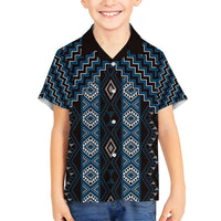 New Zealand Aotearoa Family Matching Summer Maxi Dress and Hawaiian Shirt Blue Poutama With Taniko Pattern LT05 Son's Shirt Blue - Polynesian Pride