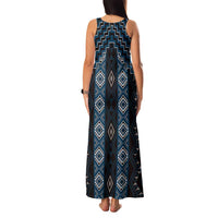 New Zealand Aotearoa Family Matching Tank Maxi Dress and Hawaiian Shirt Blue Poutama With Taniko Pattern LT05 - Polynesian Pride