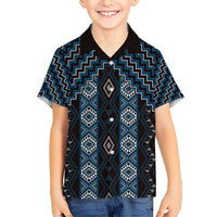 New Zealand Aotearoa Kid Hawaiian Shirt Blue Poutama With Taniko Pattern LT05