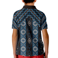 New Zealand Aotearoa Kid Polo Shirt Blue Poutama With Taniko Pattern LT05